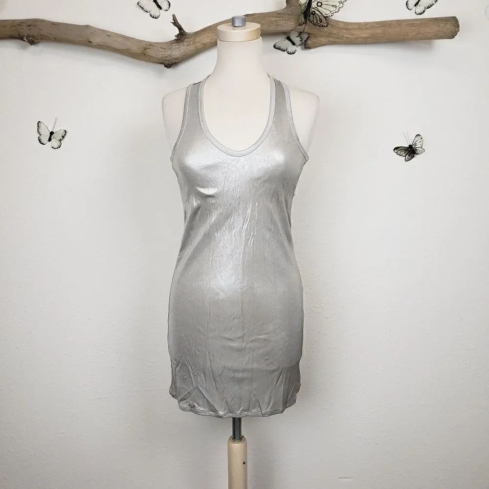Eryn Brinie matte silver racerback tank mini dress